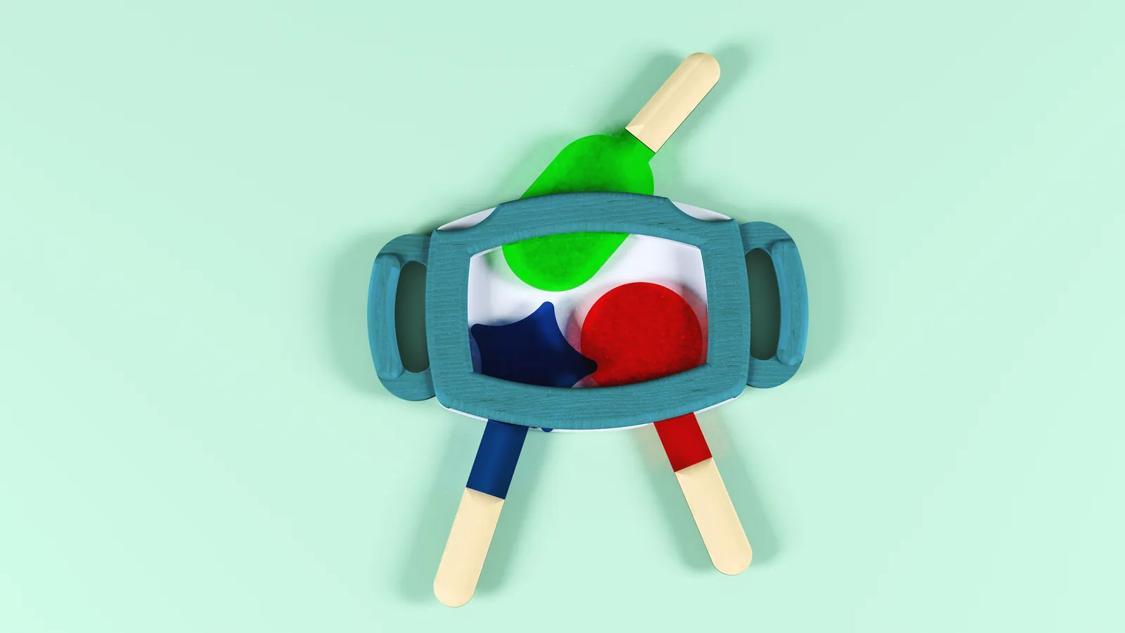 Top-down render of the frame with the paddles fanned out beneath it