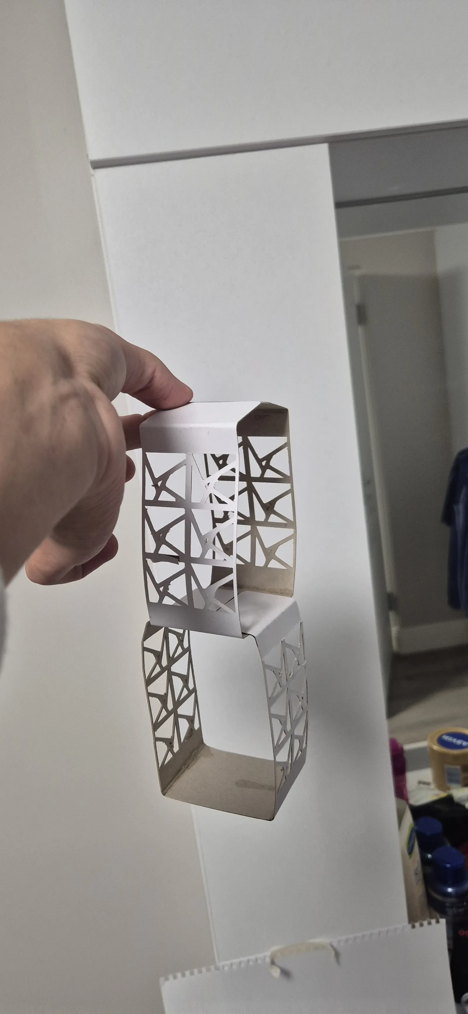 Paper prototype of two modules, testing the cut pattern and bends