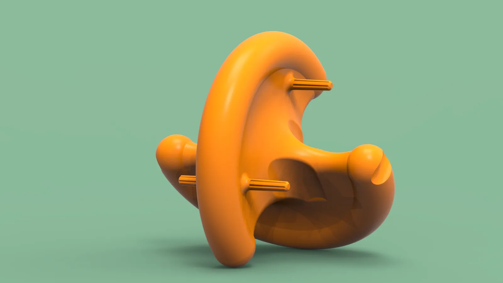 Render of the orange SphericonRoller tipped on its edge against green