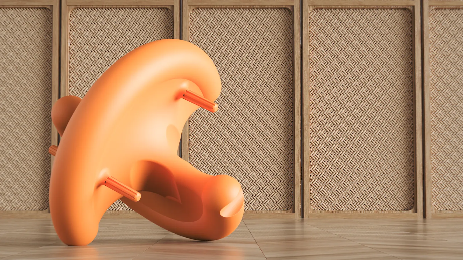 Render of the blue SphericonRoller on a sunlit timber floor
