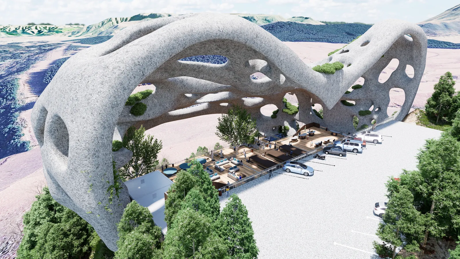 Render of the canopy arching over the terraces