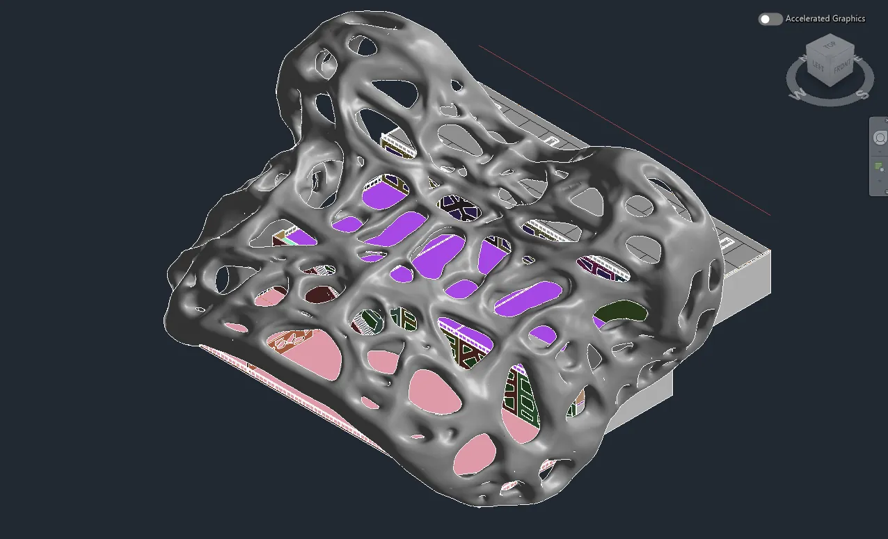 Screenshot of the Revit massing with the Voronoi perforations