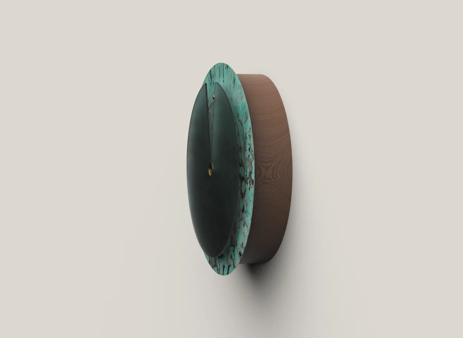 Profile render of the clock showing its shadow line on the wall